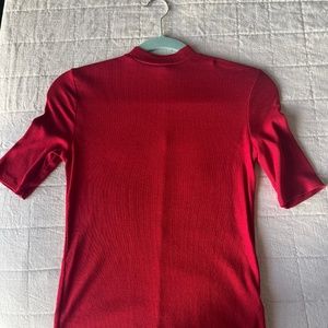 Red mock neck short sleeve tee